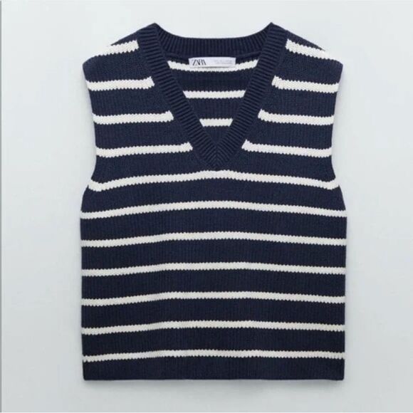 Zara Striped Sweater Vest in Navy and White - Picture 8 of 9